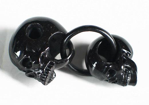 Black Obsidian Double Skulls with Ring Pendant