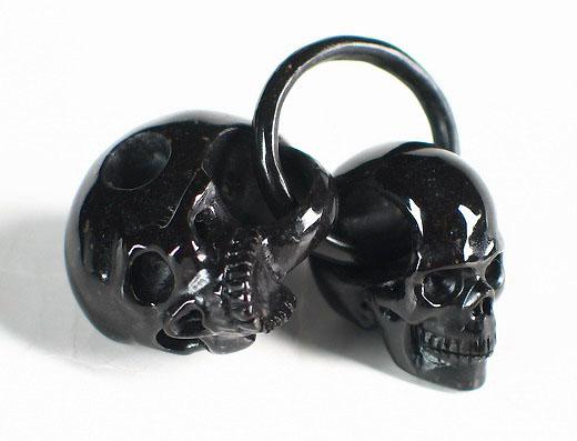 Black Obsidian Double Skulls with Ring Pendant