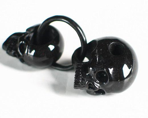 Black Obsidian Double Skulls with Ring Pendant
