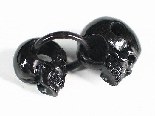 Black Obsidian Double Skulls with Ring Pendant