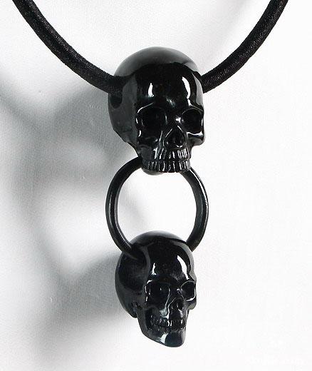 Black Obsidian Double Skulls with Ring Pendant