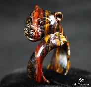 Tiger's Iron Eye/tigereye Carved Leopard Ring, Crystal, Size 9, R13