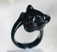 TEST, DON'T BUY. Black Obsidian Carved Leopard Ring, Crystal Size 9