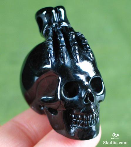 Blue Tiger's Eye Crystal Skull with Bones Pandant