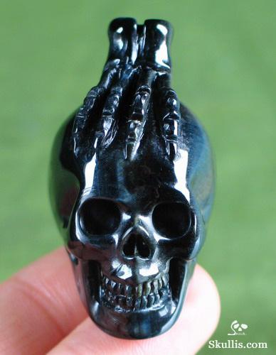 Blue Tiger's Eye Crystal Skull with Bones Pandant