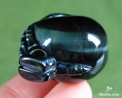 Blue Tiger's Eye Crystal Skull with Bones Pandant