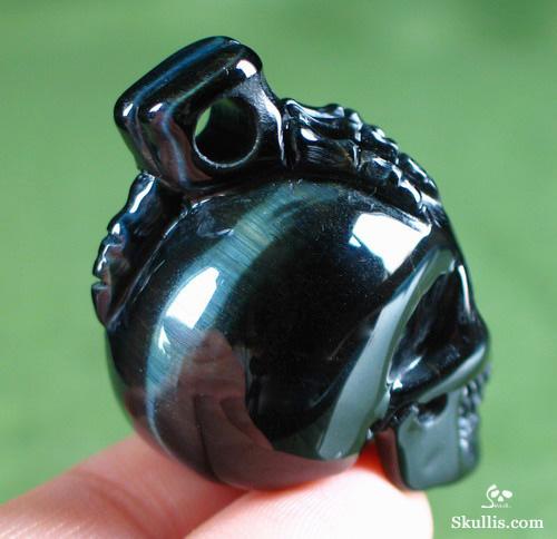 Blue Tiger's Eye Crystal Skull with Bones Pandant