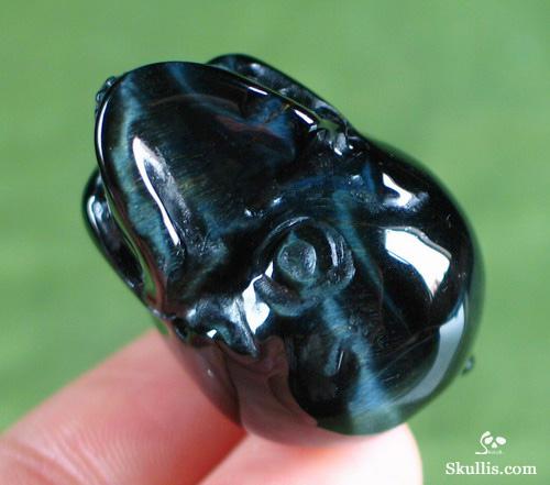 Blue Tiger's Eye Crystal Skull with Bones Pandant