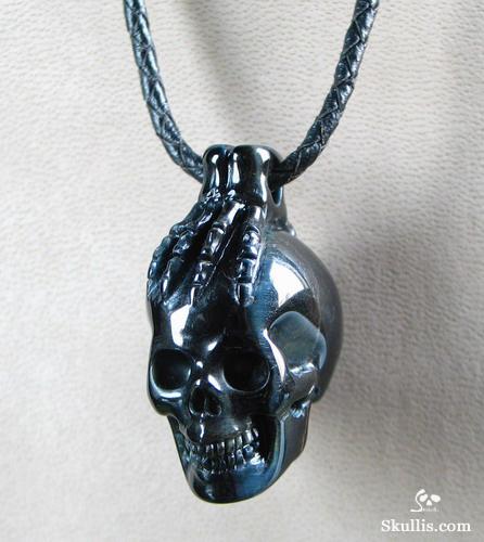 Blue Tiger's Eye Crystal Skull with Bones Pandant