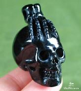 Blue Tiger's Eye Carved Crystal Skull with Bones Pandant, Gemstone