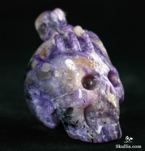 Russian Charoite Skull with Bones Pendant