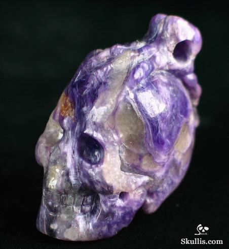 Russian Charoite Skull with Bones Pendant