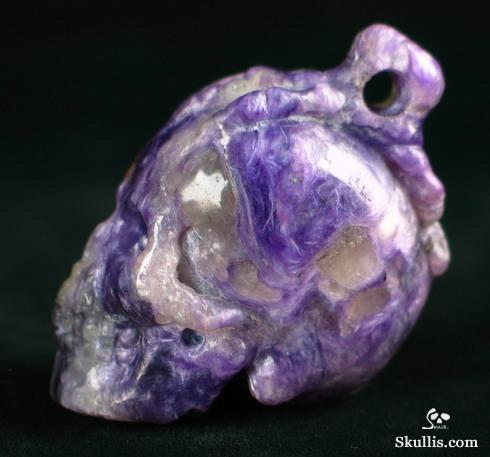 Russian Charoite Skull with Bones Pendant