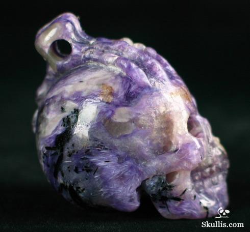 Russian Charoite Skull with Bones Pendant