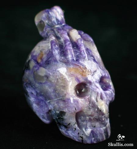 Russian Charoite Skull with Bones Pendant