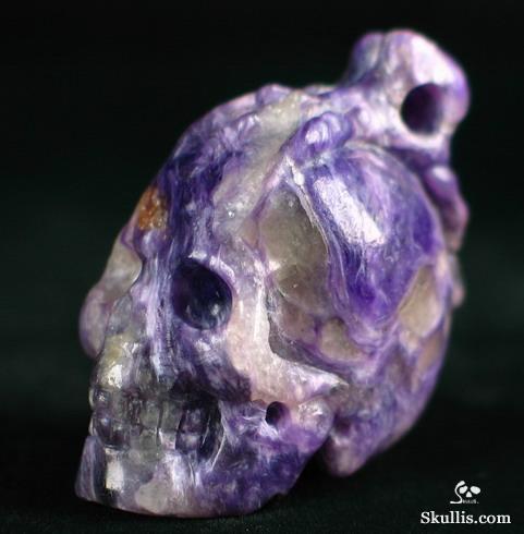 Russian Charoite Skull with Bones Pendant