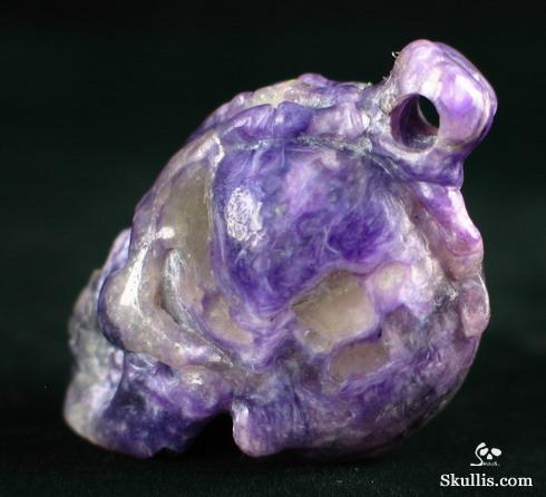 Russian Charoite Skull with Bones Pendant