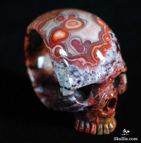 Red Lace Agate Crystal Skull Ring
