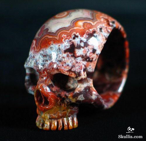 Red Lace Agate Crystal Skull Ring