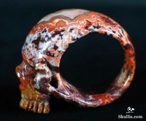 Red Lace Agate Crystal Skull Ring