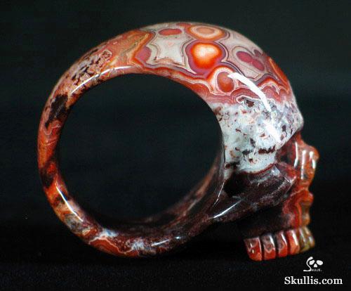 Red Lace Agate Crystal Skull Ring