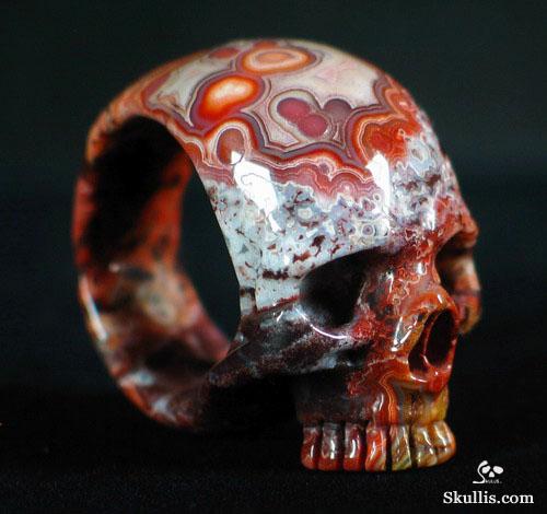 Red Lace Agate Crystal Skull Ring