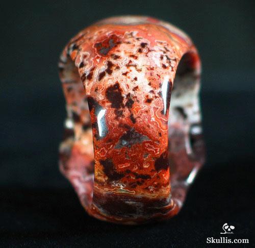 Red Lace Agate Crystal Skull Ring