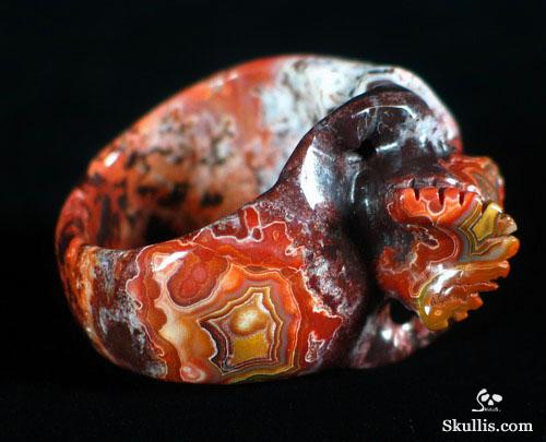 Red Lace Agate Crystal Skull Ring