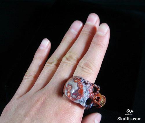 Red Lace Agate Crystal Skull Ring