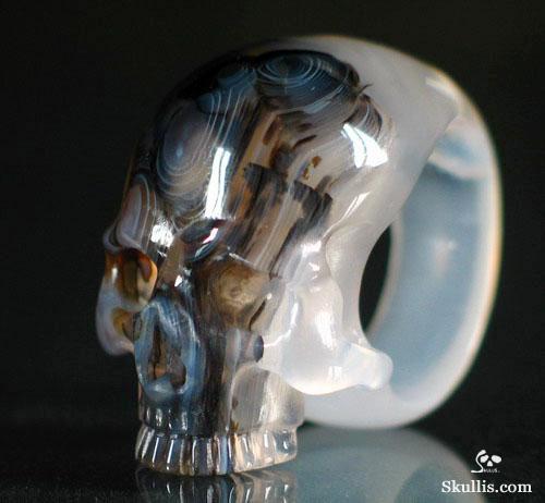 Agate Crystal Skull Ring