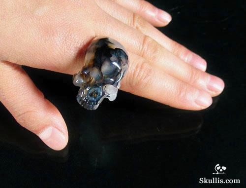 Agate Crystal Skull Ring