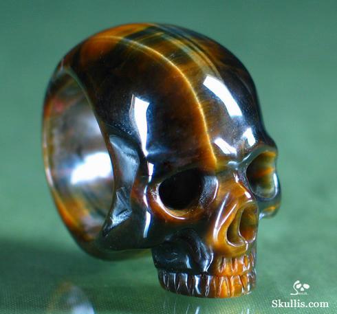 Tiger' Eye Crystal Skull Ring