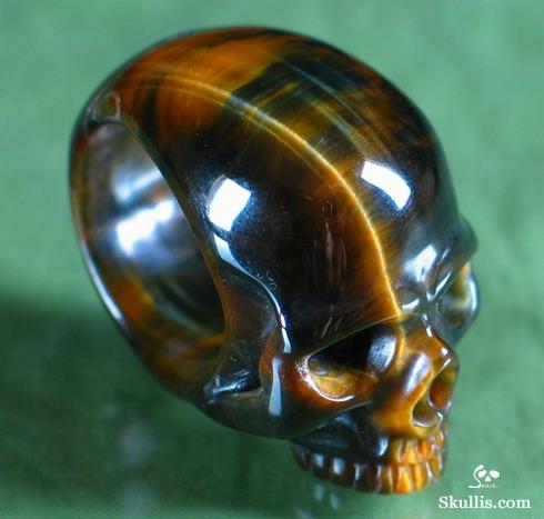 Tiger' Eye Crystal Skull Ring