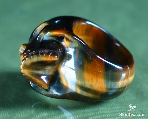Tiger' Eye Crystal Skull Ring