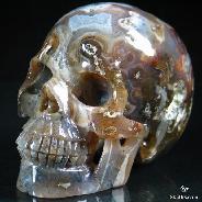 Huge 5.0" Geode Flower Agate Carved Crystal Skull, Realistic
