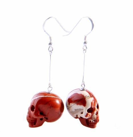  Red Jasper Crystal Skull Earring