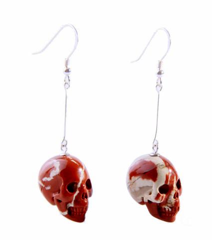  Red Jasper Crystal Skull Earring