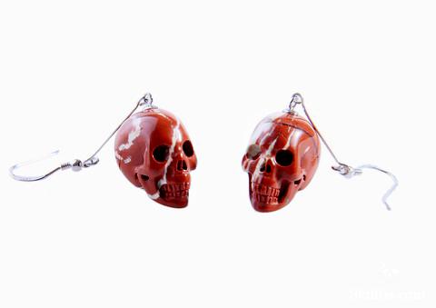  Red Jasper Crystal Skull Earring