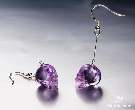 Amethyst Crystal Skull Earring