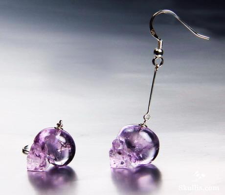 Amethyst Crystal Skull Earring