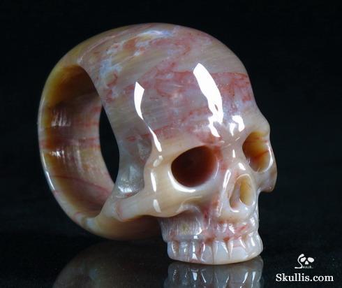 Petrified Wood Crystal Skull Ring
