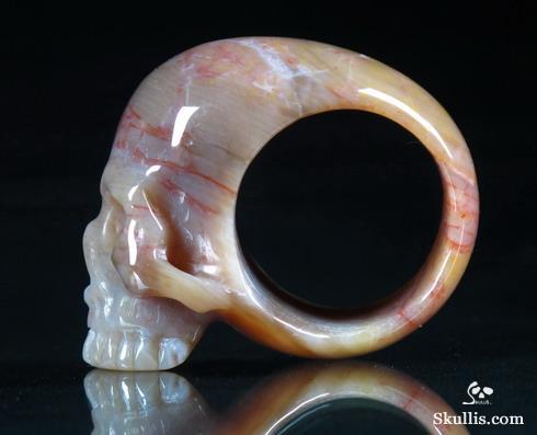 Petrified Wood Crystal Skull Ring