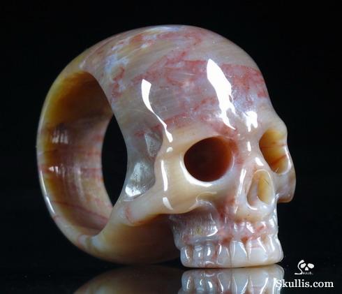 Petrified Wood Crystal Skull Ring