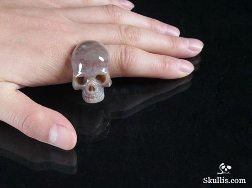 Petrified Wood Crystal Skull Ring