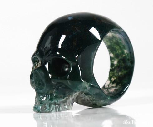 Green Moss Agate Crystal Skull Ring