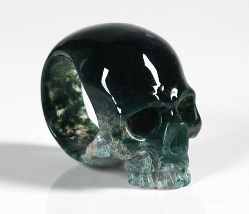 Green Moss Agate Crystal Skull Ring