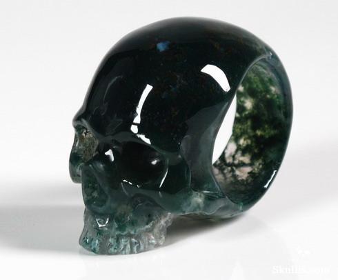 Green Moss Agate Crystal Skull Ring