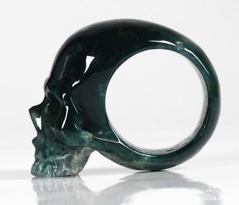 Green Moss Agate Crystal Skull Ring