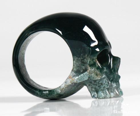 Green Moss Agate Crystal Skull Ring