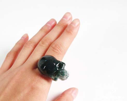 Green Moss Agate Crystal Skull Ring